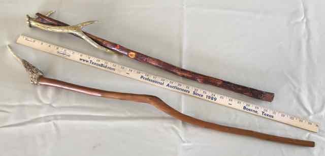 lot 62 image: (2) Walking Canes Pointed Deer Horn & Cedar with Horn