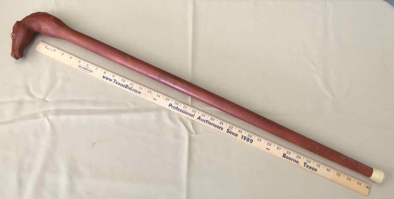 lot 69 image: Walking Cane Reddish Horse Head with Black Glass Eyes