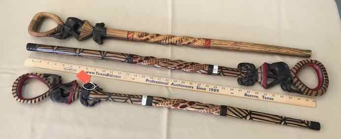 lot 74 image: (3) Walking Canes Kenya (elephant), carved & painted