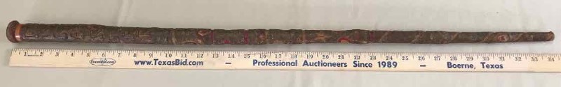 lot 96 image: CaneStick Pearl Harbor Disaster Dec. 7 1941 (carved hearts, faces)