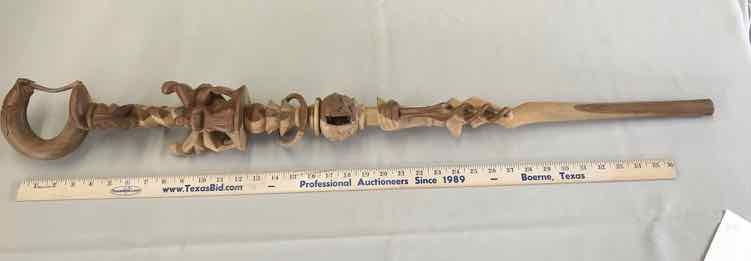 lot 101 image: Cane Carved Wood, Catfish Handle, rings