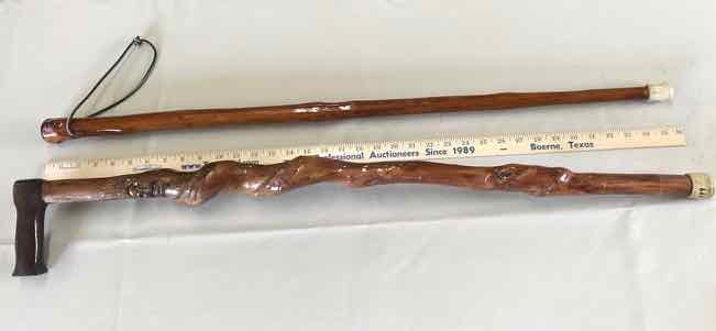 lot 161 image: (2) Canes Carved Face & Straight Stick