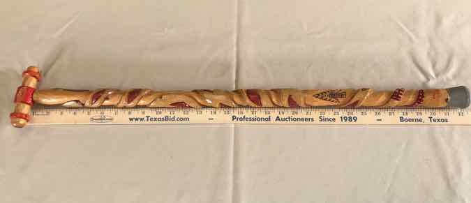 lot 179 image: Cane Hand Crafted by J.W.H. 1990 Texas with Rattlesnakes & Arrowheads Designs