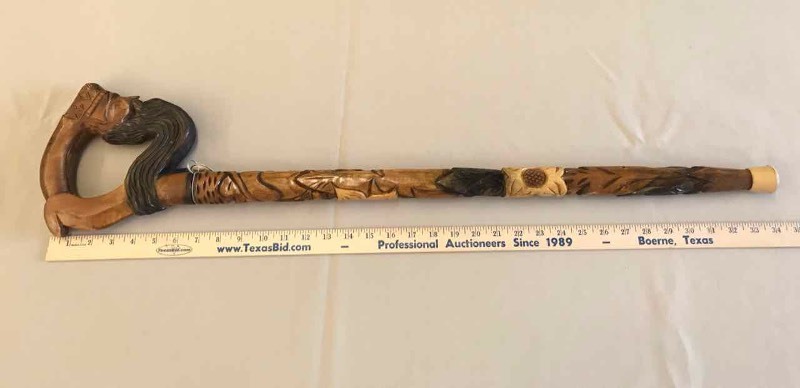 lot 201 image: Cane Poland, Carved (Face with Long Beard)