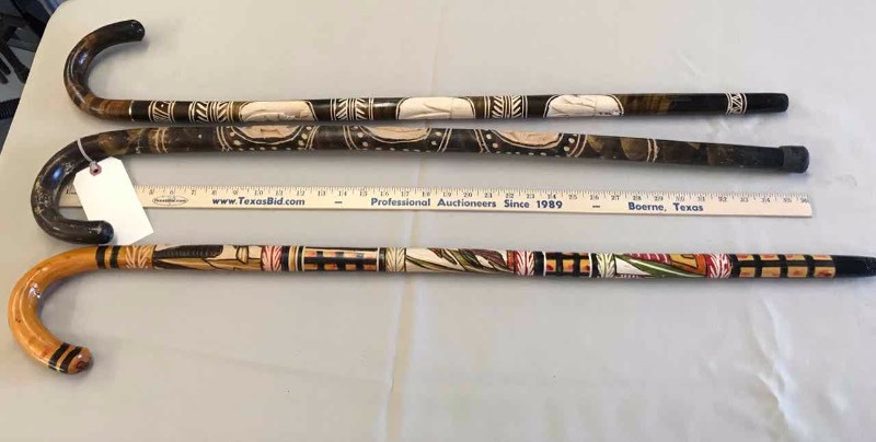 lot 215 image: (3) Canes Carved