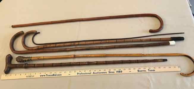 lot 222 image: (6) Canes Bamboo or painted to look like bamboo