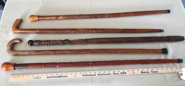 lot 252 image: (5) Canes Carved