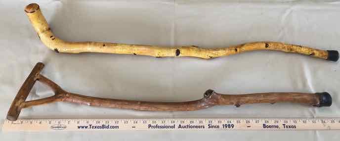lot 256 image: (2)Canes White Birch from Upper New York & Y-Handled Branch Cane