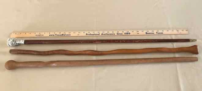 lot 260 image: (3) Canes Smooth with Wavy or Twist, Silver Colored Topper