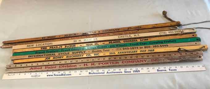 lot 277 image: (9) Asst. Square Yardsticks  places not in Texas