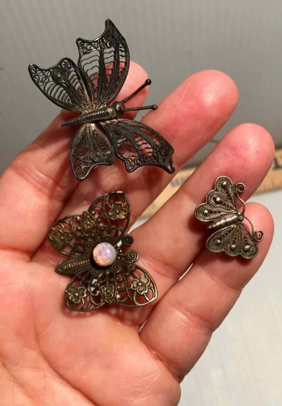 lot 330 image: (3) Hat Pins  Butterflies
