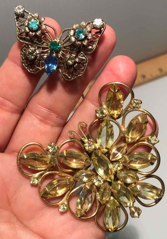 lot 331 image: (2) Hat Pin Butterflies, Stones