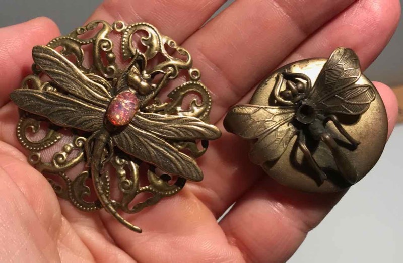 lot 332 image: (2) Hat Pins Dragonflies