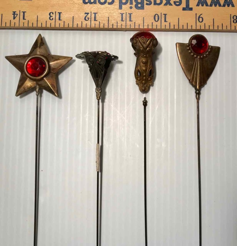 lot 339 image: (4) Hat Pins Red Stones