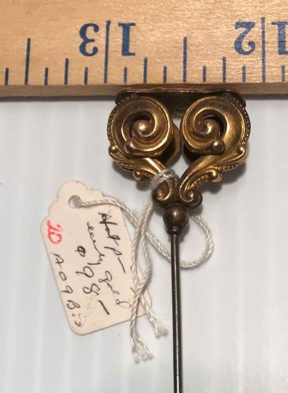 lot 358 image: Hat Pin Gold in Color, Early, Engraved Design on Face