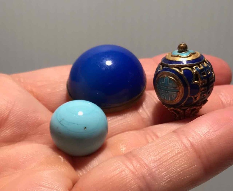 lot 373 image: (3) Hat Pins Cobalt Dome, Light Blue Glass Bead, Enameled