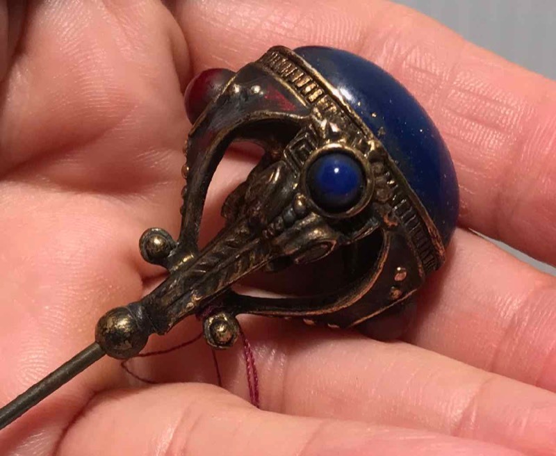 lot 376 image: Hat Pin Domed Top with Blue Stone