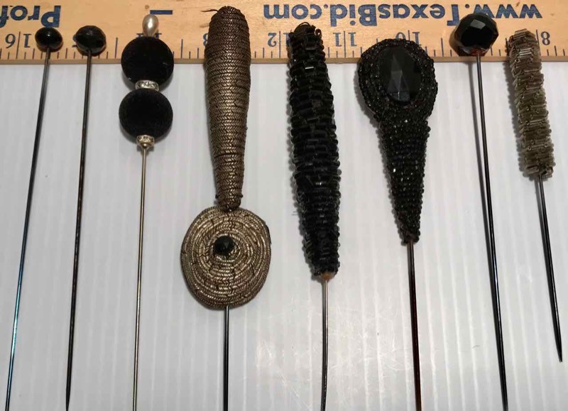 lot 406 image: (8) Hat Pins Black, BeadedWrapped, Material