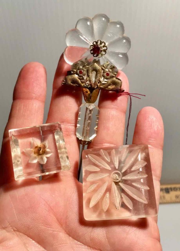 lot 411 image: (3) Hat Pins Clear PlasticAcrylic