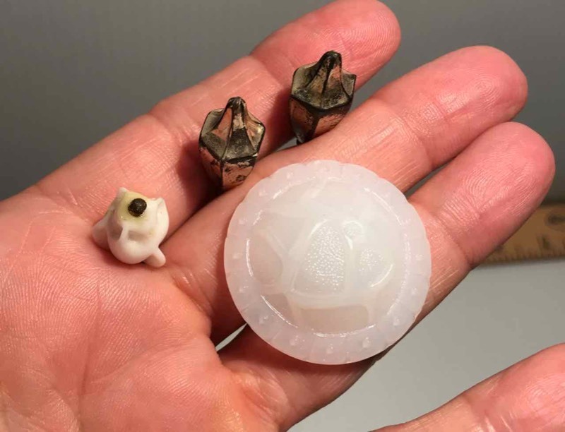 lot 413 image: (4) Hat Pins Milk Glass, White Bead, (2) Metal