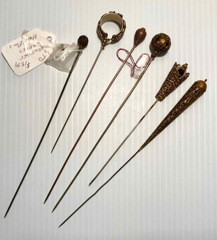 lot 417 image: (6) Hat Pins Metal, BrassGold In Color