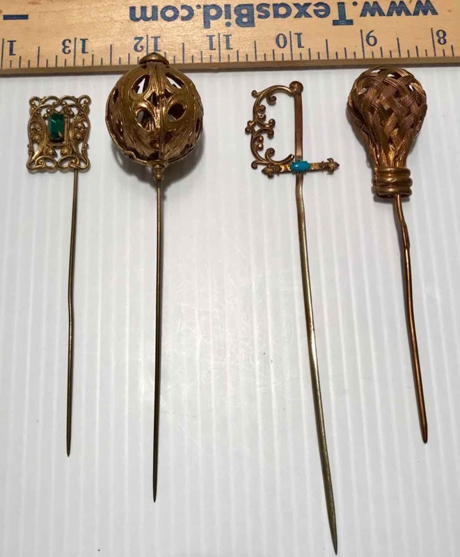 lot 418 image: (4) Hat Pins Metal, Assorted