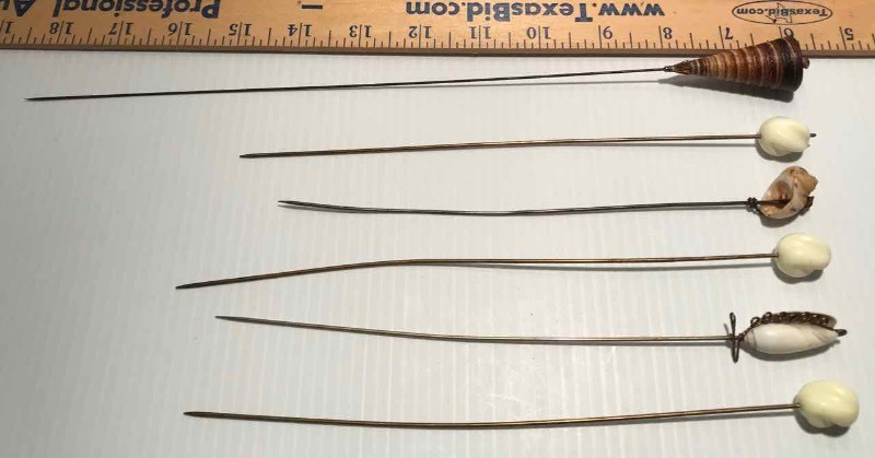 lot 427 image: (6) Hat Pins Shells & Beads