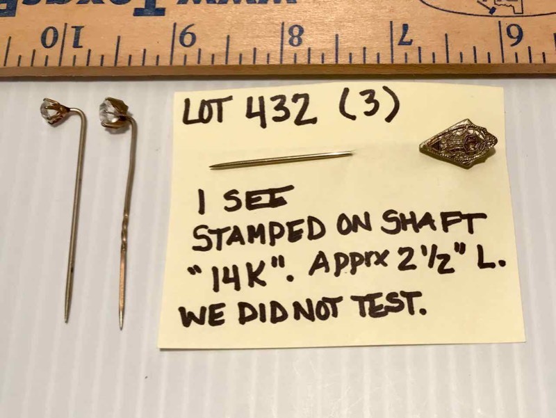 lot 432 image: (3) HatLapel Pins  Clear Stones