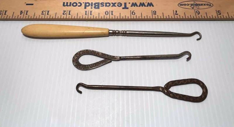 lot 446 image: (3) Antique Button Hooks