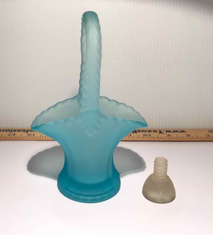 lot 450 image: Vintage Blue Satin Glass Basket & Clear Satin Glass Stopper