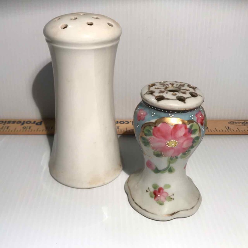 lot 455 image: (2) Antique Hat Pin Holders Porcelain (Painted Flowers & C.T. Altwasser Silesia