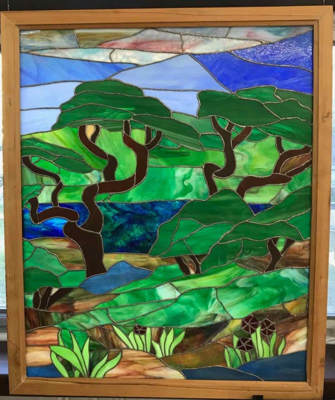 lot 560 image: Hand Crafted Stained Glass Panel (Trees)