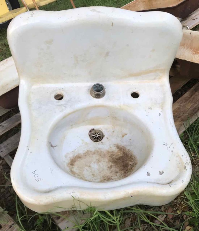 lot 504 image: AntiqueVintage Sink, Cast Iron Enamel with Backsplash