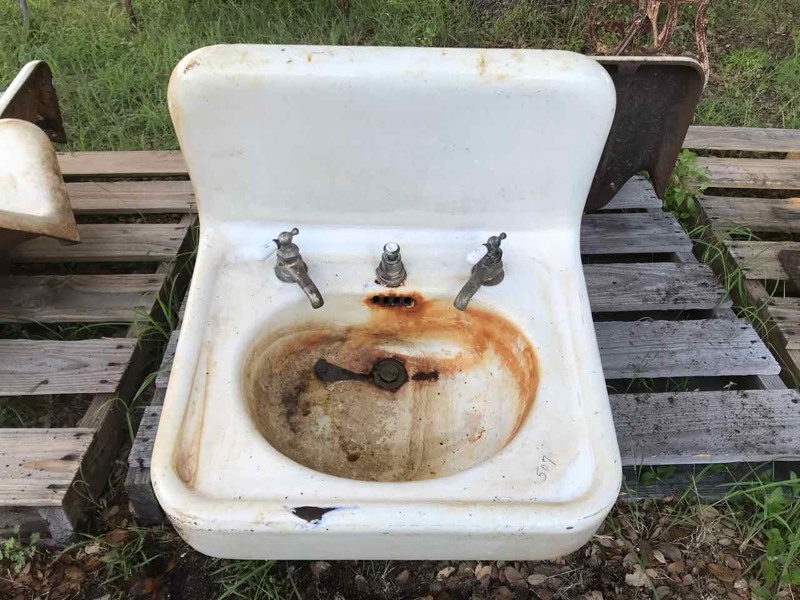 lot 507 image: AntiqueVintage Sink, Cast Iron Enamel with Backsplash