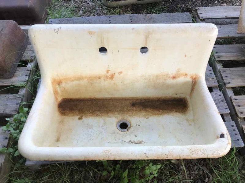 lot 508 image: AntiqueVintage Sink, Cast Iron Enamel Standard Farm Style with Backsplash