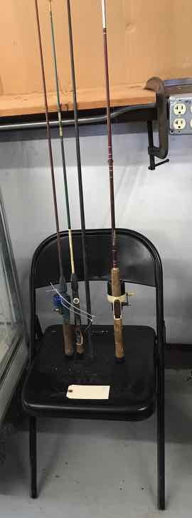 lot 618 image: Fishing Rods, Reels, Metal Folding Chair