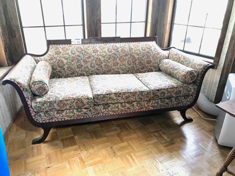 lot 17 image: Living Room Sofa, Antique Federal Style with Carved Eagle