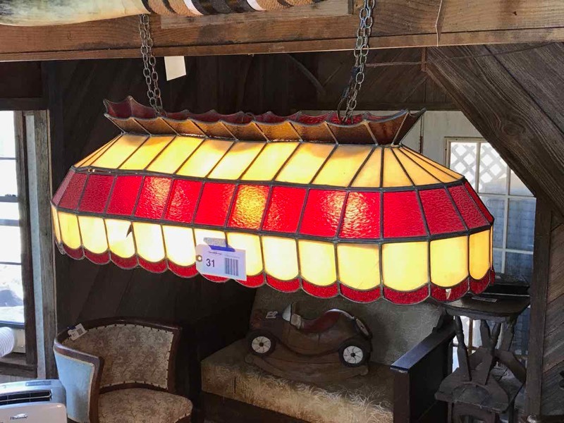 lot 31 image: Living Room Stained Glass Light (cracked, missing panels, pieces)