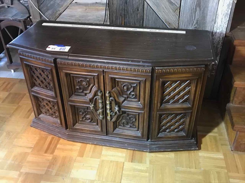 lot 34 image: Living Room Vintage Stereo Console with 8-Track Player, Asst. Record Albums