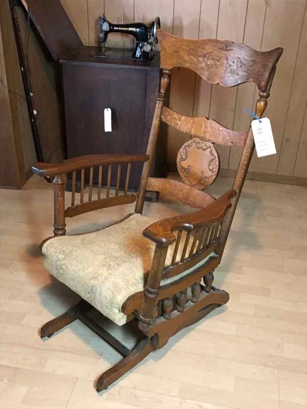 lot 43 image: Living Room Antique Oak Glider, Patd 1888