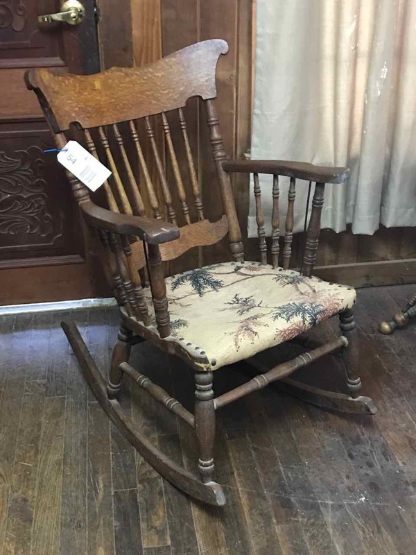 lot 54 image: Front Room Antique Oak Rocking Chair