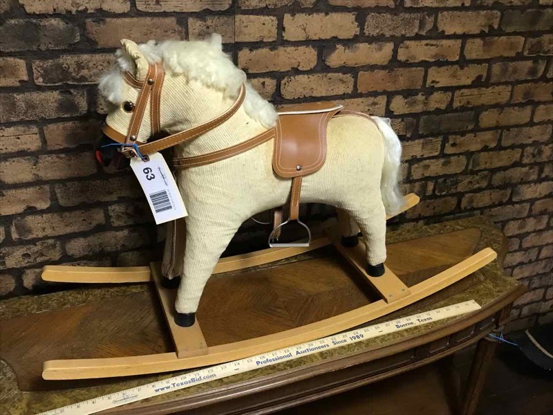 lot 63 image: Front Room Rocking Horse, Wood Runners, Fabric Horse