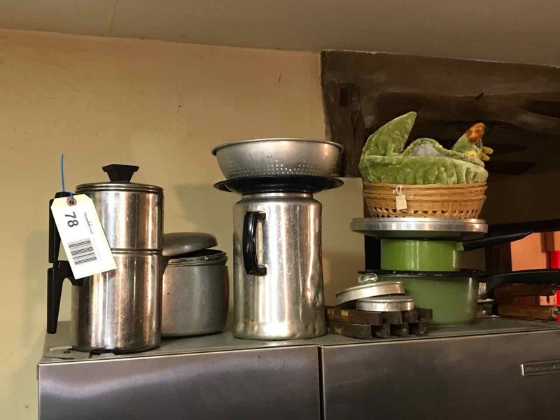 lot 78 image: Kitchen Asst. Pots & Pans, Coffee Pots