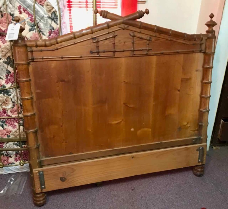 lot 121 image: Bedroom 2 Headboard Antique French Faux Bamboo Pine Headboard