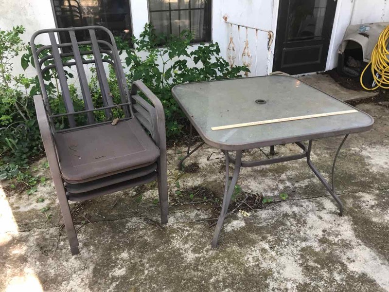 lot 158 image: Yard (4) Patio Chairs, Square Glass Top Table
