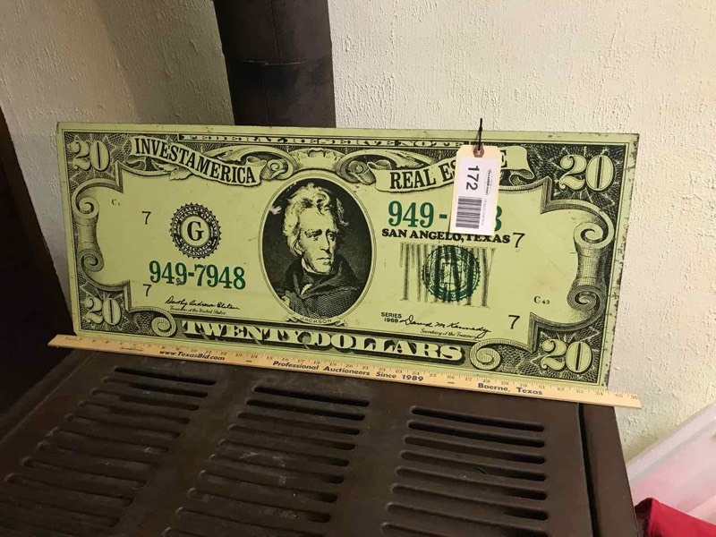 lot 172 image: Kitchen $20 Tin Sign, Invest America Real Estate San Angelo Tx. Advertising