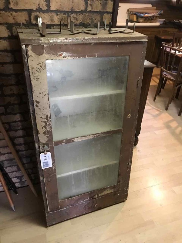 lot 178 image: Kitchen Antique Toms Slant Front Metal Display Cabinet