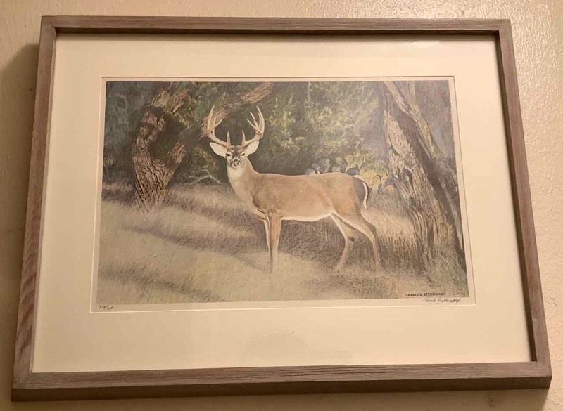lot 2 image: Charles Beckendorf (Standing Buck) FramedMatted Print (Limited Edition,Signed, Numbered)(H)