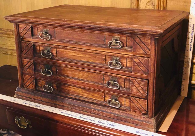 lot 10 image: Antique Carved Spool Cabinet (LR)