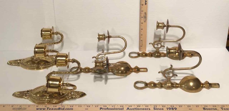 lot 37 image: (5) Brass Candle Wall Sconces (LR)